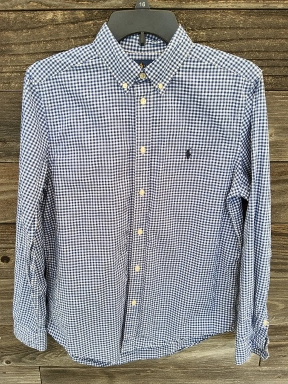 Ralph Lauren Navy and White Gingham Boys Button-Down Shirt Size 18/20